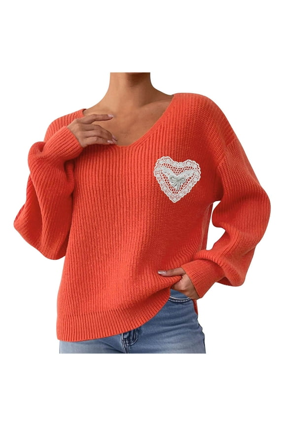 Womens Trendy Comfy Cozy Sweaters for Fall Winter Woman Casual Loose Solid Color Pullover V-neck Sweater Top