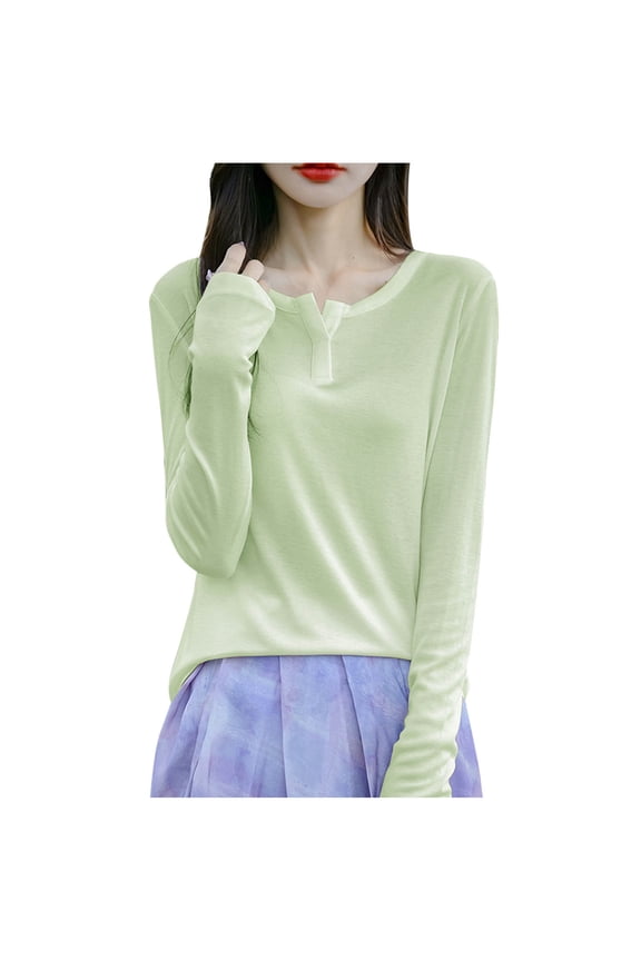 Womens Trendy Comfy Cozy V-Neck Sweaters Fashion Women's Casual Semi High Neck Solid Color Round-Neck Sweater