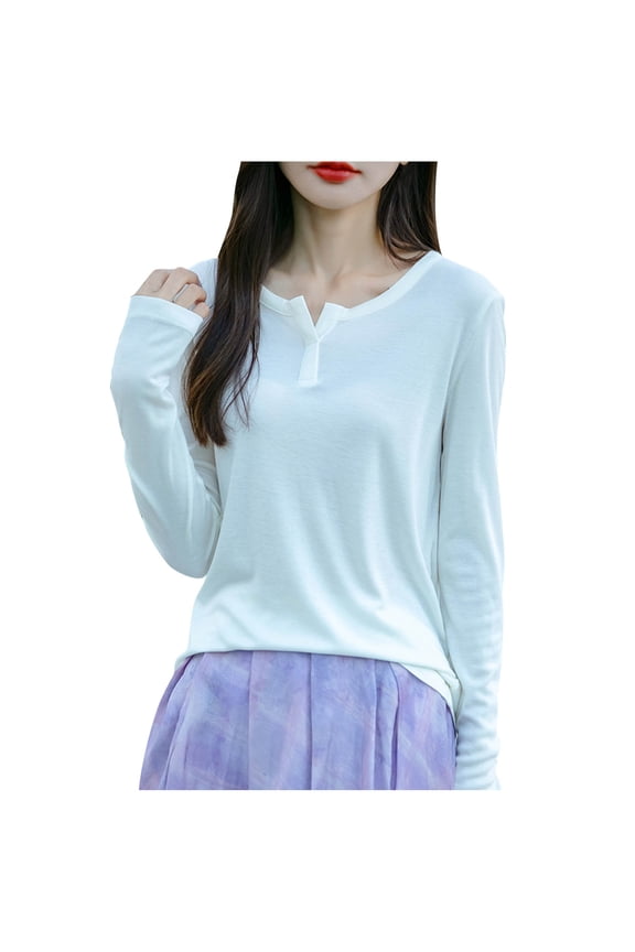 Womens Trendy Comfy Cozy V-Neck Sweaters Fashion Women's Casual Semi High Neck Solid Color Round-Neck Sweater