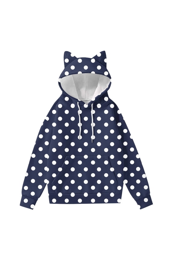 Womens Trendy Comfy Cute Hoodies with Cat Ears Women's Casual Solid Color Round Neck Long Sleeved Top Loose Hooded Sweatshirts