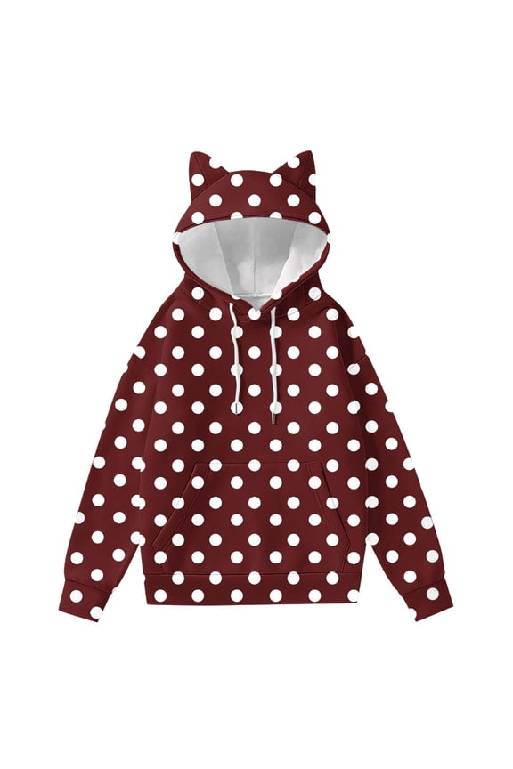 Womens Trendy Comfy Cute Hoodies with Cat Ears Women's Casual Solid Color Round Neck Long Sleeved Top Loose Hooded Sweatshirts