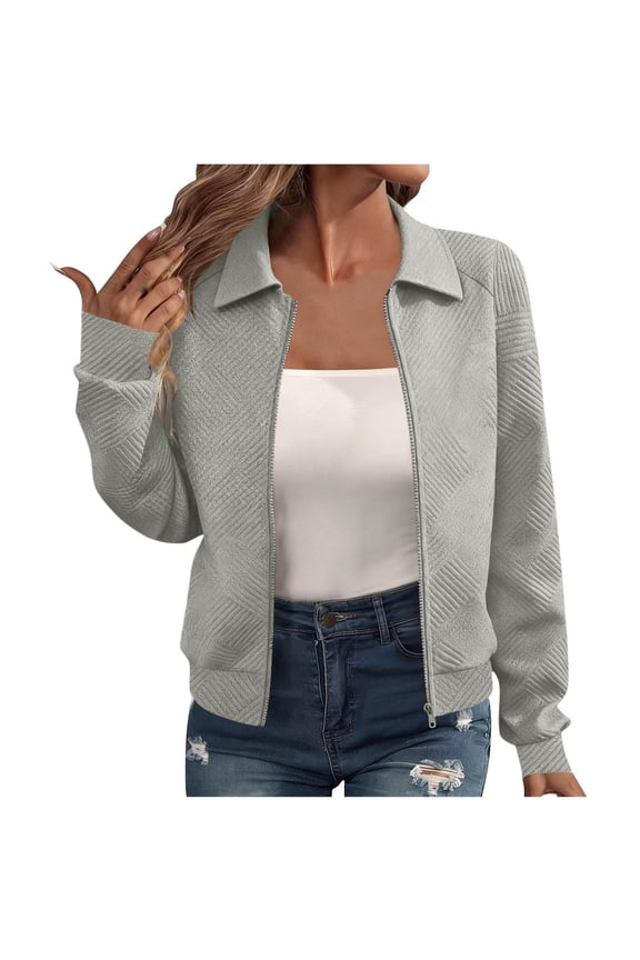 Womens Trendy Comfy Lapel Zip Up Jackets 2025 Fall Winter Fashion Women's Casual Solid Turndown Neck Long Sleeved Zipper Jacket Top Blouse Coat