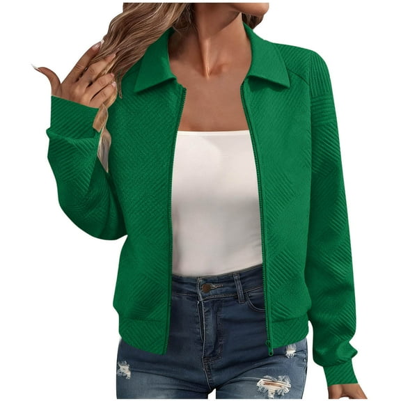 Yangnuo Womens Trendy Comfy Lapel Zip Up Jackets 2025 Fall Winter Fashion Women's Casual Solid Turndown Neck Long Sleeved Zipper Jacket Top Blouse Coat