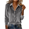 thumbnail image 1 of Yangnuo Womens Trendy Fashion Gold Velvet Lapel Buttoned Shirts Blouses Tops Women's Solid Color Elegant Metallic Velvet Long Sleeve Top, 1 of 4