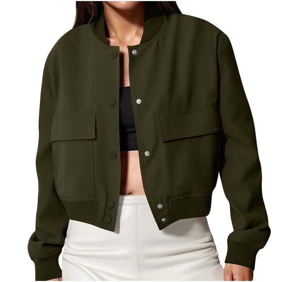 Yangnuo Womens Trendy Fashion Solid Color Truck Jackets 2025 Women's Button Solid Color Round Neck Breasted Long Sleeved Jacket