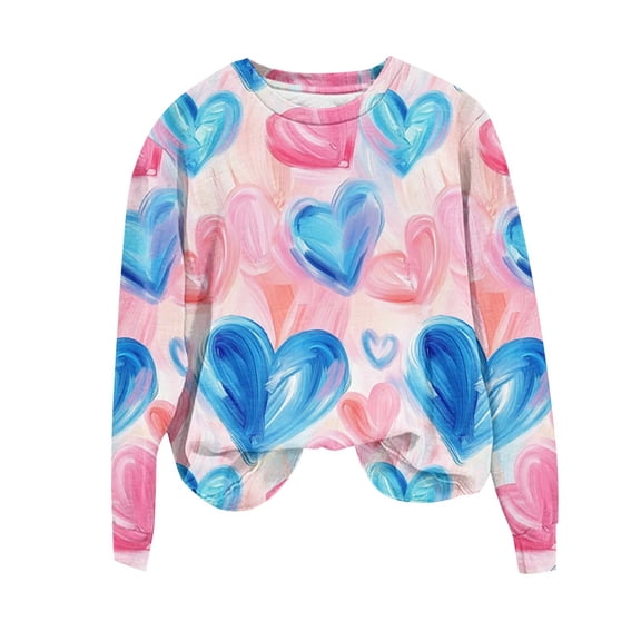 Yangnuo Womens Trendy Fashion Valentine's Day Theme Printed Blouses Tops Women's Casual Round Neck Printed Loose Long-Sleeved Sweatshirt