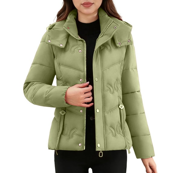 Yangnuo Womens Trendy Fashion Warm Lapel Puffer Jackets 2025 Fall Winter Ladies' Casual Colored Long-sleeved Hooded Jacket