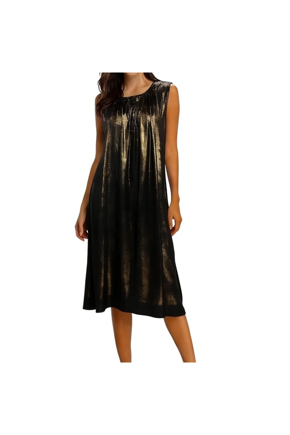 Womens Trendy Loose Cocktail Dresses Summer Dresses for Women Round Neck Dress Gathered Neckline Dress Sleeveless Dress Short Sleeved Round Neck Lnee Length Dress