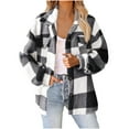 thumbnail image 1 of Yangnuo Womens Trendy Plaid Fleece Warm Jackets 2025 Winter Women's Fall And Winter Straight Cardigan Button Pocket Coat, 1 of 6