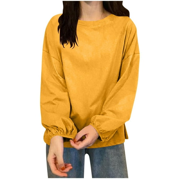 Yangnuo Womens Trendy Solid Color Comfy Sweatshirts Blouses for Women Women‘s Casual And Fashionable Loose Round Neck Solid Color Pullover Long Sleeved Shirt Top
