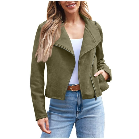 Yangnuo Womens Trendy Solid Color Jackets for Fall Ladies' Fashionable Colored Zippered Pocket Top Suede Jacket