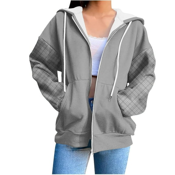 Yangnuo Womens Trendy Solid Color Zip Up Hoodies Women's Fashion Casual Ladies Printed Long Sleeve Tops Blouse Hooded Sweatshirts