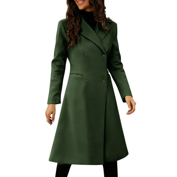 Yangnuo Womens Trendy Warm Buttoned Coat Jackets 2025 Womens Solid Color Long Sleeve Double Breasted Coats Lapel Collar Slim Jackets Coat Outwear