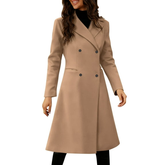 Yangnuo Womens Trendy Warm Buttoned Coat Jackets 2025 Womens Solid Color Long Sleeve Double Breasted Coats Lapel Collar Slim Jackets Coat Outwear