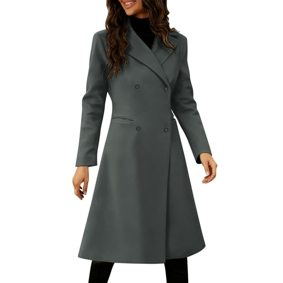 Yangnuo Womens Trendy Warm Buttoned Coat Jackets 2025 Womens Solid Color Long Sleeve Double Breasted Coats Lapel Collar Slim Jackets Coat Outwear