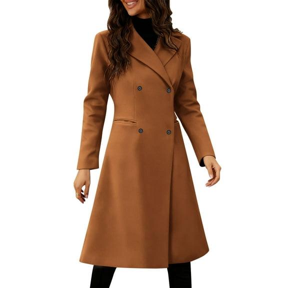 Yangnuo Womens Trendy Warm Buttoned Coat Jackets 2025 Womens Solid Color Long Sleeve Double Breasted Coats Lapel Collar Slim Jackets Coat Outwear