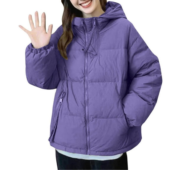 Yangnuo Womens Trendy Warm Comfy Clearance Puffer Jackets 2025 Women's Casual And Fashionable Long-sleeved Hooded Solid-color Pocket Zipper Winter Padded Jacket