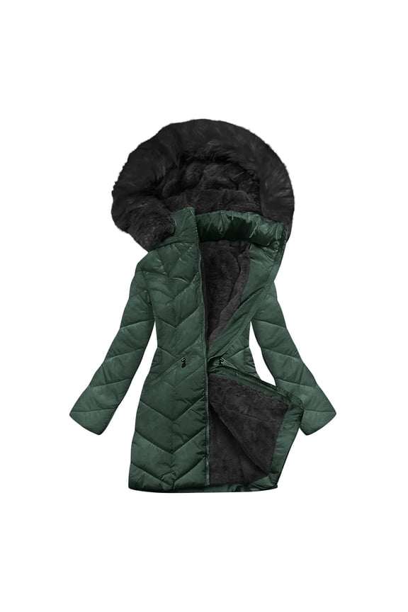Womens Trendy Warm Comfy Faux Furry Hooded Puffer Jackets 2025 Women's Solid Color Long-sleeved Hooded Fashion-padded Jacket