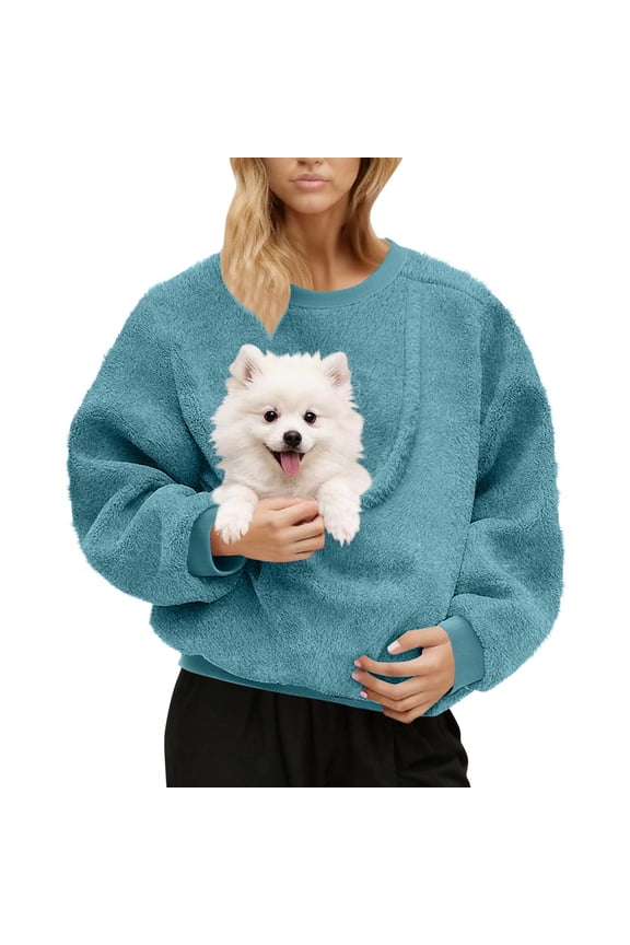 Womens Trendy Warm Comfy Sweatshirts Womens Solid Casual Long Sleeve Ladies Loose Pocket Hoodless Sweatshirts Blouse