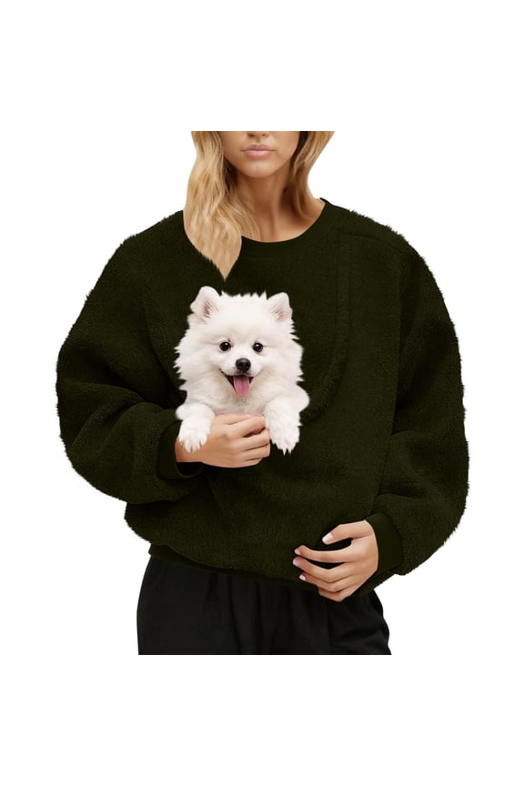 Womens Trendy Warm Comfy Sweatshirts Womens Solid Casual Long Sleeve Ladies Loose Pocket Hoodless Sweatshirts Blouse