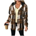 thumbnail image 1 of Yangnuo Womens Trendy Warm Fleece Lined Plaid Buttoned Hooded Comfy Jackets 2026 Women's Casual Fashion Plaid Hooded Long-sleeve Buttoned Hooded Thick Sweatshirt Pocket Coat Top, 1 of 5