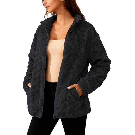 Yangnuo Womens Trendy Warm Knitting Fleece Jackets Women's Casual Solid Color Sweatshirts Long Sleeve Zipper Casual Coat Jacket Outwear