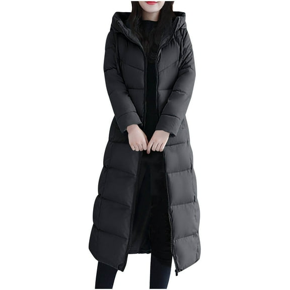 Yangnuo Womens Trendy Warm Long Hooded Comfy Puffer Jackets 2026 Fall Winter Women's Solid Color Long-sleeved Hooded Fashion Padded Jacket