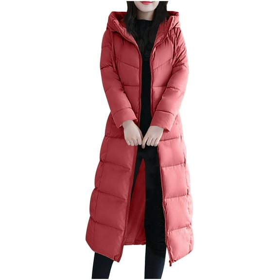 Yangnuo Womens Trendy Warm Long Hooded Comfy Puffer Jackets 2026 Fall Winter Women's Solid Color Long-sleeved Hooded Fashion Padded Jacket