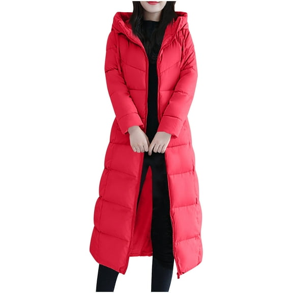 Yangnuo Womens Trendy Warm Long Hooded Comfy Puffer Jackets 2026 Fall Winter Women's Solid Color Long-sleeved Hooded Fashion Padded Jacket