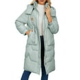 thumbnail image 1 of Yangnuo Womens Trendy Warm Long-Length Lapel Puffer Jackets Parka Jackets 2025 Women's Solid Color Long Sleeve Zippered Hooded Stand-Up Collar Padded Parka Jacket, 1 of 6