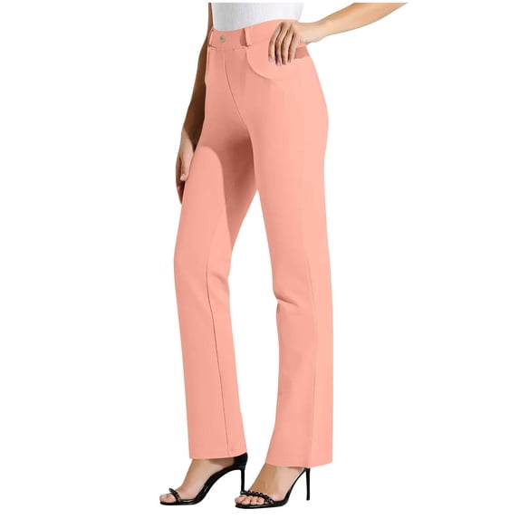 Yangnuo Womens Work Pants Cozy Comfy Trendy Work Pants for Women Women's Solid Color Elastic Waist Work Office Straight Leg Casual Pants