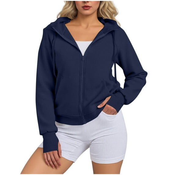 Yangnuo Womens Zip Up Loose Hoodies Women's Solid Color Long Sleeved High Neck Zipper Pocket Drawstring Hooded Sweatshirt Top