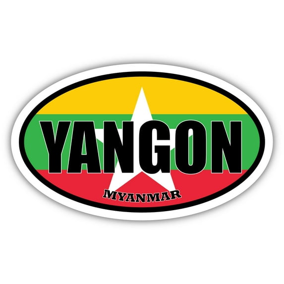 Yangon Myanmar Flag Oval Decal Vinyl Bumper Sticker 3x5 inches