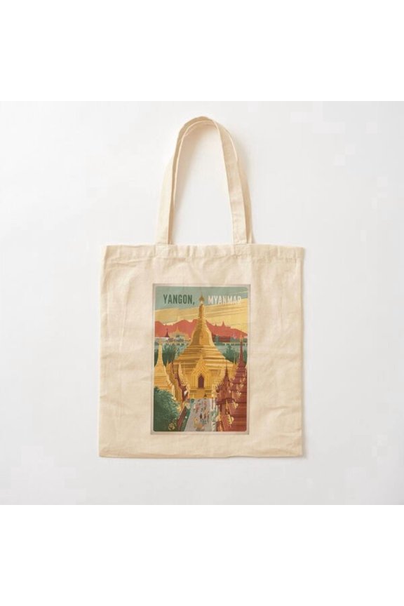 Yangon Vintage Travel Canvas Tote Bags, Reusable Shopping Bag