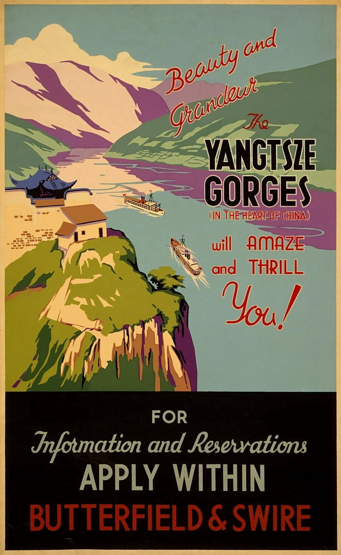 Yangtsze Gorges China Vintage Travel Canvas Art - (24 x 36)