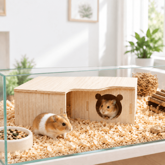 Hamster House Hideout Wood for Small Pet Hiding Toy Wooden Playset Chew Guinea Pig Supplies