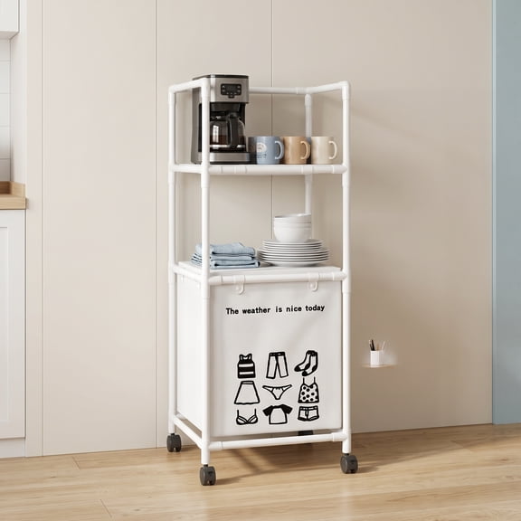 YANGXIN 2-Tier Rolling Organizer Cart with Storage – Multi-Purpose Utility Shelf on Wheels for Coffee Station, Kitchen, Laundry, Office & Living Room