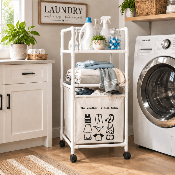 YangXin 2Tier Rolling Utility Cart with Table Top, SpaceSaving Storage Trolley, Bathroom Cart & Bathroom Storage Cart for Kitchen, Laundry & Living Room