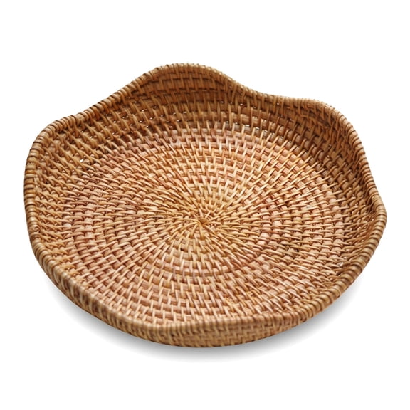 Yangxin Round Rattan Serving Tray Container Food Organizer Display Wicker Tray for Kitchen