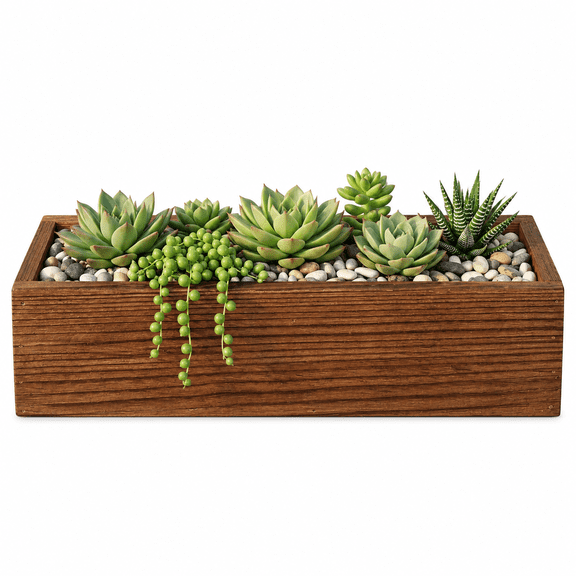 Rustic Wooden Window Box Planter, Decorative Flower Pot Container for Indoor Outdoor Plants, Home Garden Patio Backyard, 11.81" x 3.74" x 2.83"