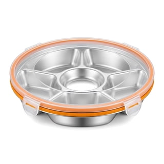 YangxinFruit Platter Tray for Parties Vegetable Tray Veggie Tray with Lid Chilled Snackle Box Fruit Storage Containers for Fridge Fruit Trays Snack Spinner Trays for Serving Food 6 Compartments/9.1in