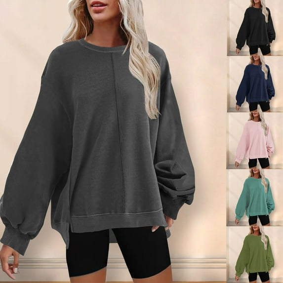 Yanhaigong Christmas Sweatshirts for Women Plus Size, Oversized Sweatshirt Patchwork Side Split High Low Hem Boyfriend Pullover Tops Streetwear Long Sleeve Drop Shoulder Crewneck Sweatshirts