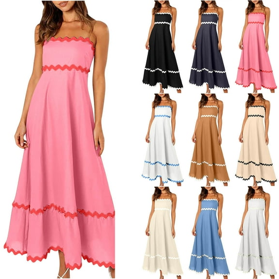 Yanhaigong Plus Size Dresses for Women Casual,YANHAIGONG Women's 2025 Summer Midi Striped Spaghetti Dress, Sleeveless Backless Sundress Flowy Smocked Lace Swing A Line Midi Dress
