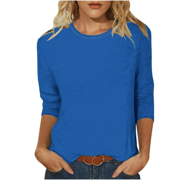 Yanhoo 3/4 Sleeve Tops for Women, 3/4 Length Sleeve Womens Tops Business Dressy Casual Blouses Summer Fall Cute Work T Shirts Dark Blue,M