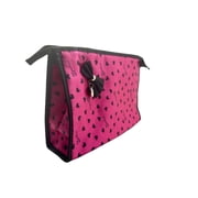 Yanhua Hot Pink Zippered Cosmetic Bag With Black Bow and Hearts
