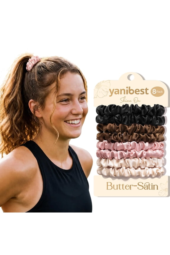 8 Pcs Thin Satin Hair Ties No Damage Hair Scrunchies for Women & Girls,Ponytail Holders Gentle on Hair