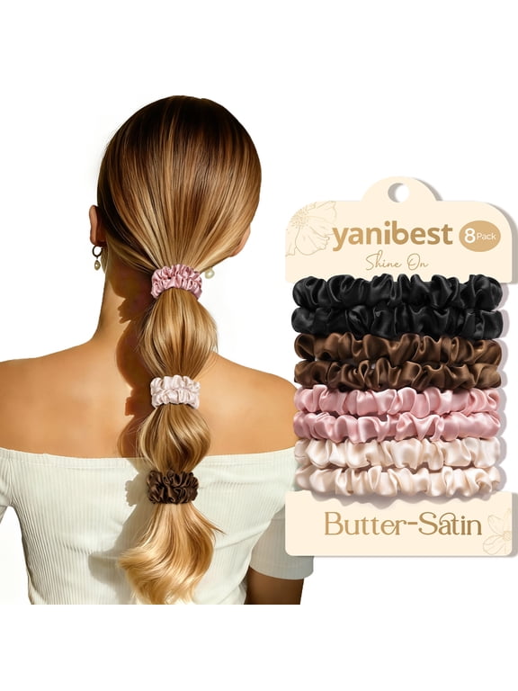 8 Pcs Thin Satin Hair Ties No Damage Hair Scrunchies for Women & Girls,Ponytail Holders Gentle on Hair