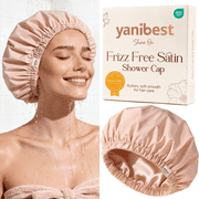 Yanibest Satin Lined Shower Cap for Women Reusable Waterproof, Frizz Free & Large Bath Cap with Soft Elastic Band, Luxury Hair Protection Caps ,Perfect Gift Choice