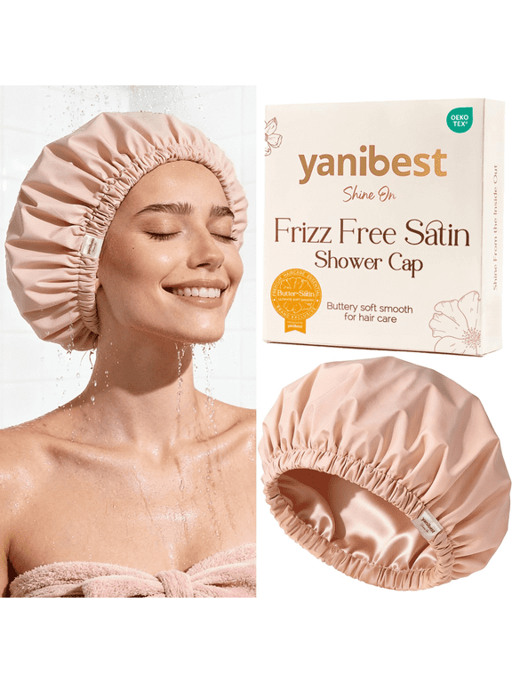 Satin Lined Shower Cap for Women Reusable Waterproof, Frizz Free & Large Bath Cap with Soft Elastic Band, Luxury Hair Protection Caps ,Perfect Gift Choice