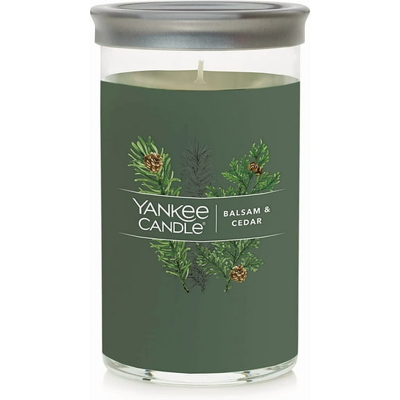 Yankee Candle Balsam & Cedar Signature Medium Pillar Candle, 14.25oz, Christmas , Holiday Candle
